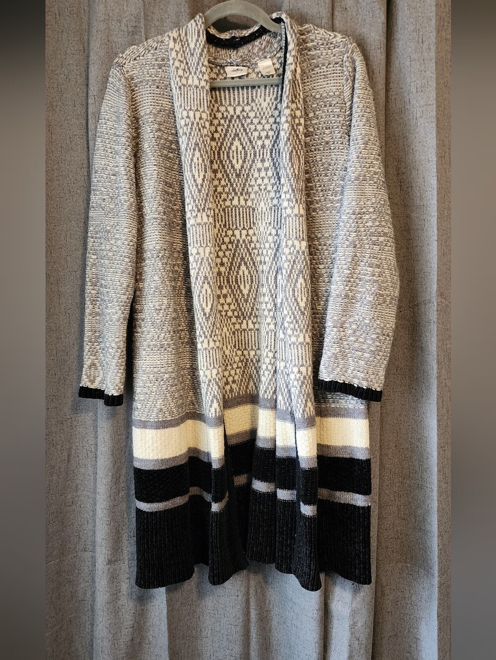Daytrip Geometric Knit Cardigan Sweater XL Longline Cozy Soft Acrylic Blend Y2K